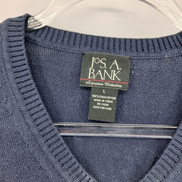 Jos A. Bank Navy Pima Cotton Pull Over Sweater Vest Mens LG Old Money Minimalist - Picture 2 of 7